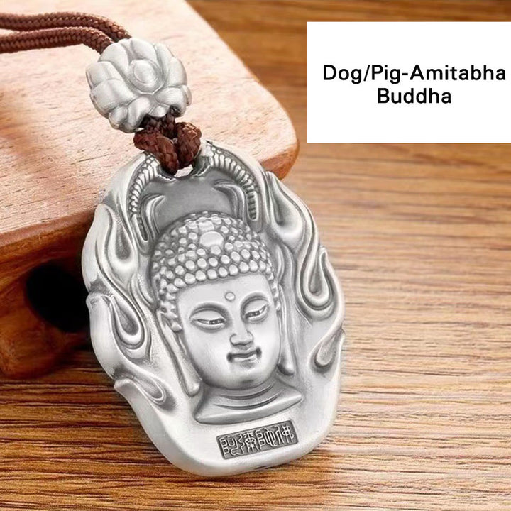 Buddha Stones del zodiaco chino, Buda natal Om Mani Padme Hum, colgante de collar de compasión de loto - Perro/Cerdo-Buda Amitabha - image 19