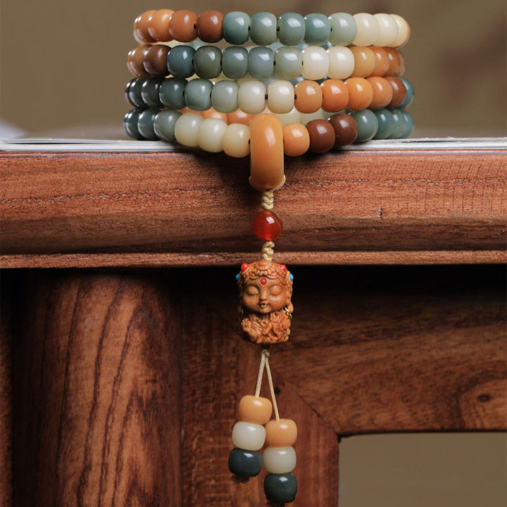 Buddha Stones 108 cuentas Mala gradiente semilla Bodhi Tara verde Buda grabado paz armonía pulsera