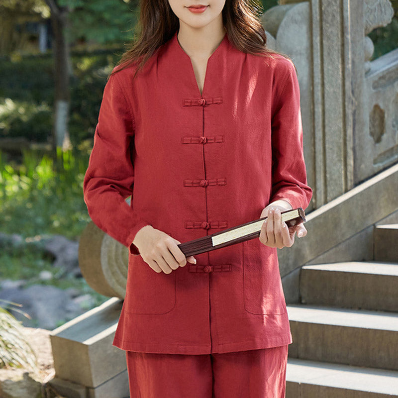 Conjunto de ropa de lino y algodón para mujer, uniforme de oración, meditación, Yoga, práctica Zen espiritual , Buddha Stones - Rojo - US18, UK/AU22, EU50 (6XL) - image 11