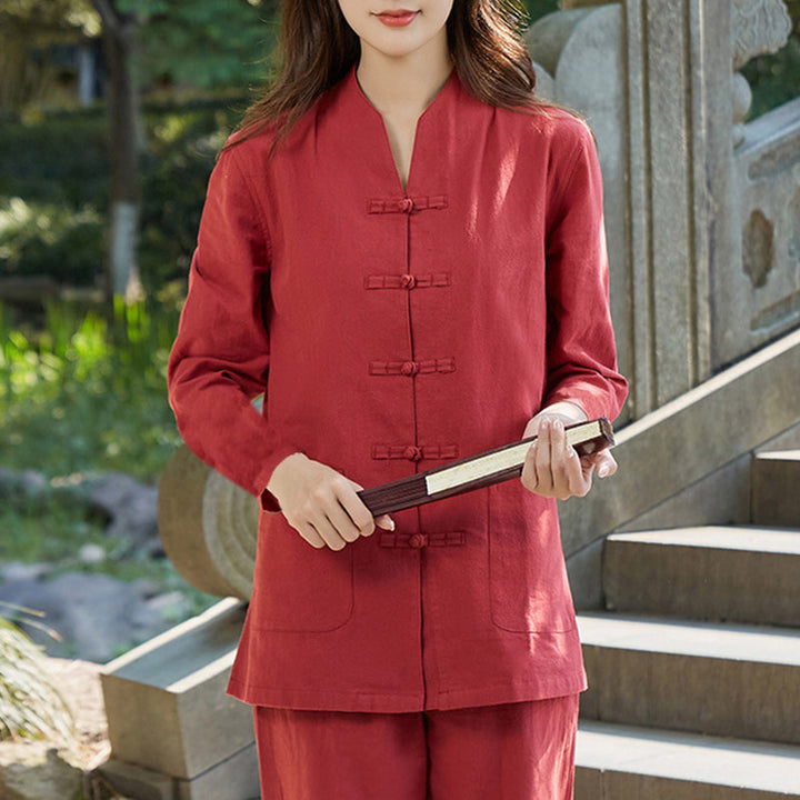 Conjunto de ropa de lino y algodón para mujer, uniforme de oración, meditación, Yoga, práctica Zen espiritual , Buddha Stones - Rojo - US18, UK/AU22, EU50 (6XL) - image 9