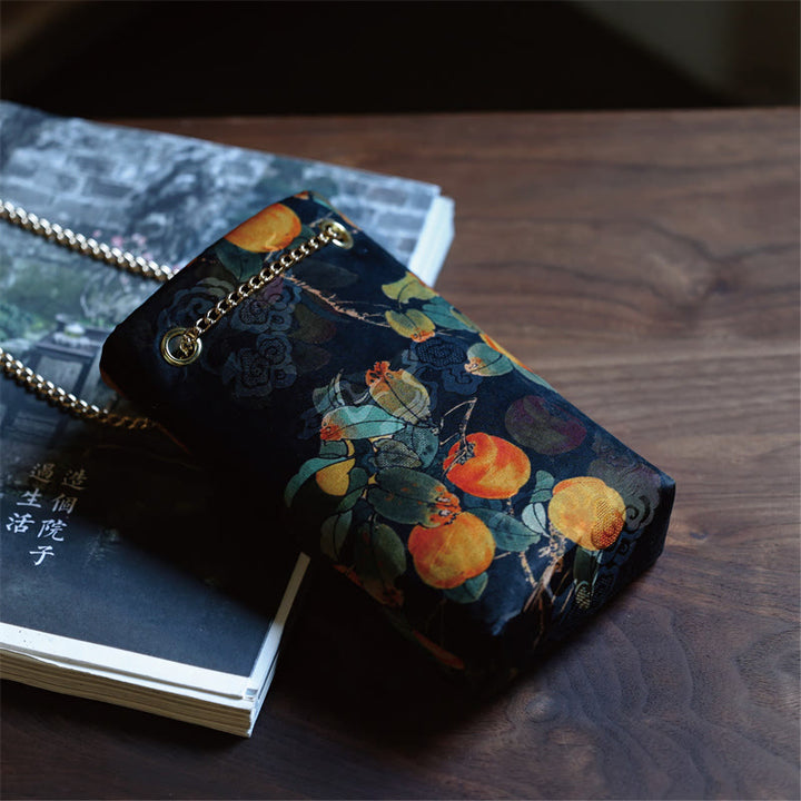 Bolso bandolera con cadena de metal caqui y hoja de arce pequeña con Buddha Stones , bolso de hombro, bolso para teléfono móvil