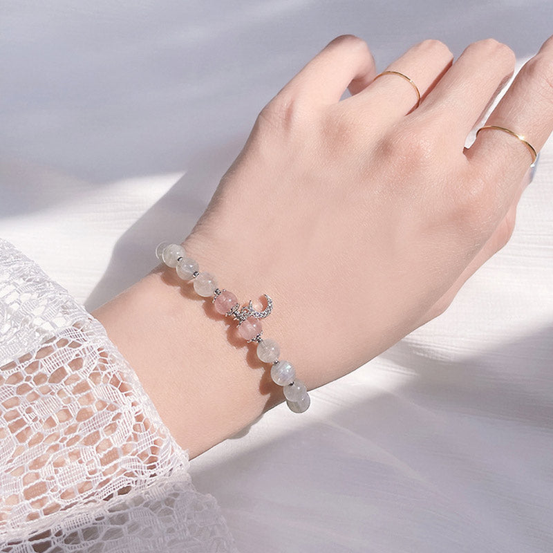 Pulsera con dije de luna de la suerte, piedra lunar, cuarzo fresa, Buddha Stones - image 5