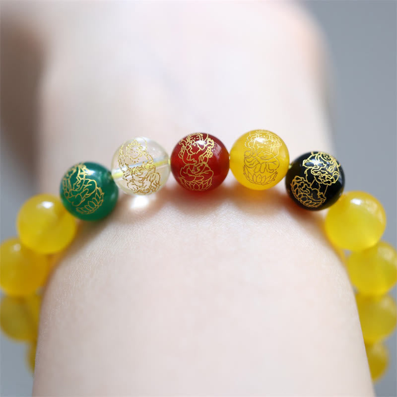 Buddha Stones Cinco Elementos Dios de la Riqueza Pulsera de Riqueza de Cristal de Ágata Varias