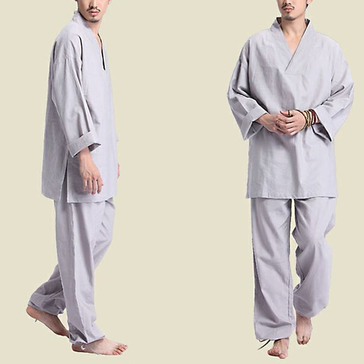 Conjunto de ropa de yoga para hombre con cuello en V, diseño de algodón y lino con Buddha Stones para meditación y oración - image 13