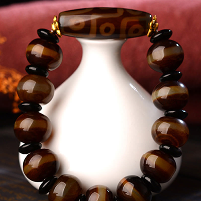 Pulsera de bendiciones de riqueza de ágata con cuentas Dzi de nueve ojos naturales tibetanas de Buddha Stones
