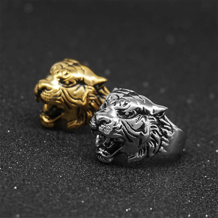 Anillo de motociclista Punk Rock con equilibrio de acero titanio y cabeza de tigre Animal para hombre