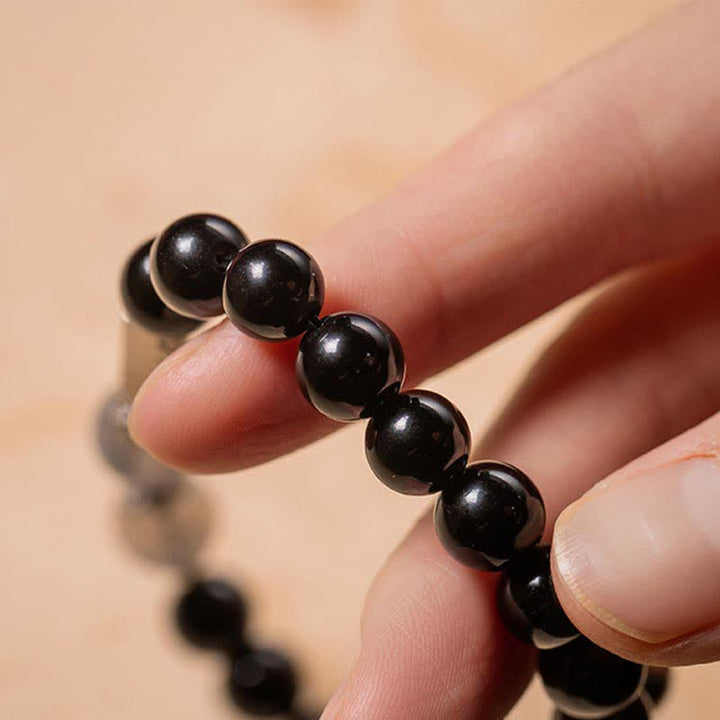 Pulsera de pareja de fuerza de piedra lunar de obsidiana de plata de ley 925