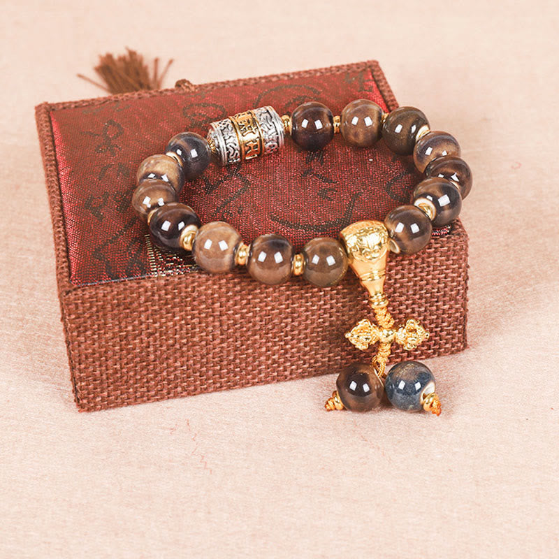 Buddha Stones Tíbet Om Mani Padme Hum Rueda de oración Dorje Vajra Pulsera de sabiduría con cuentas de vidrio grabadas