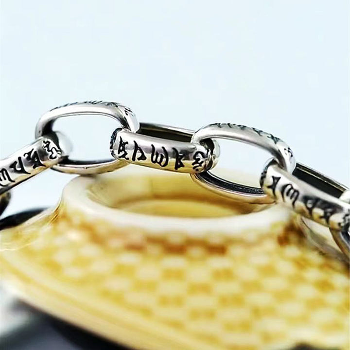 Pulsera de sabiduría grabada en cobre con Buddha Stones Om Mani Padme Hum doble Dorje