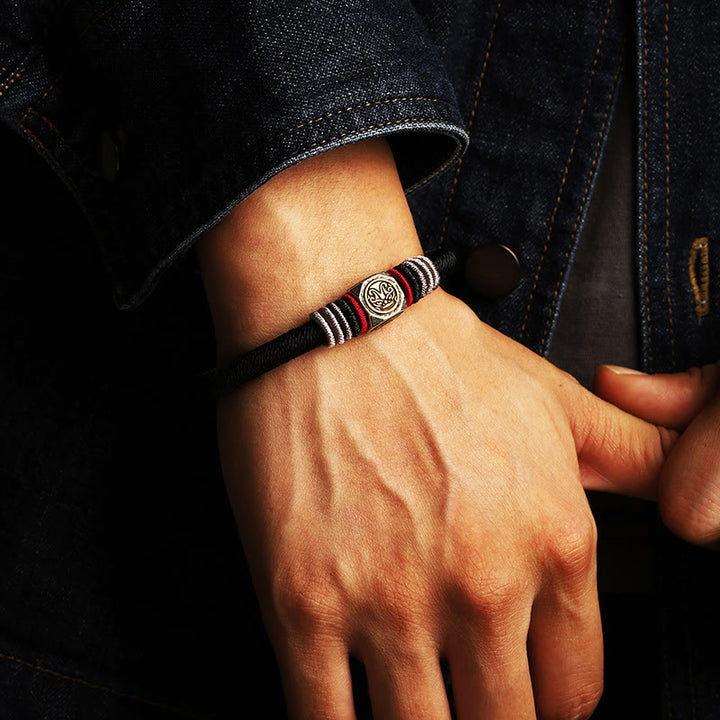 Pulsera de plata de ley 925 con Buddha Stones , nudo perfecto, nudo King Kong, fuerza de la fe