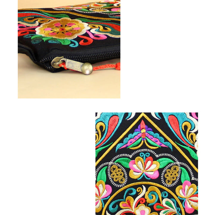 Cartera de compras con bordado de flores de Buddha Stones, dragón, mariposa, cosmos