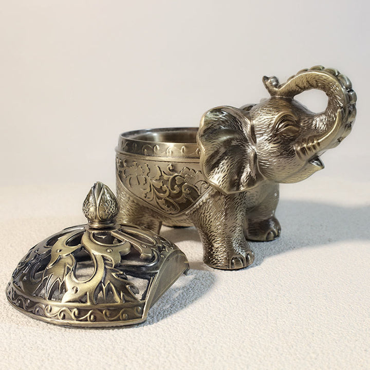 Quemador de incienso de aleación de elefante con Buddha Stones, decoración del hogar