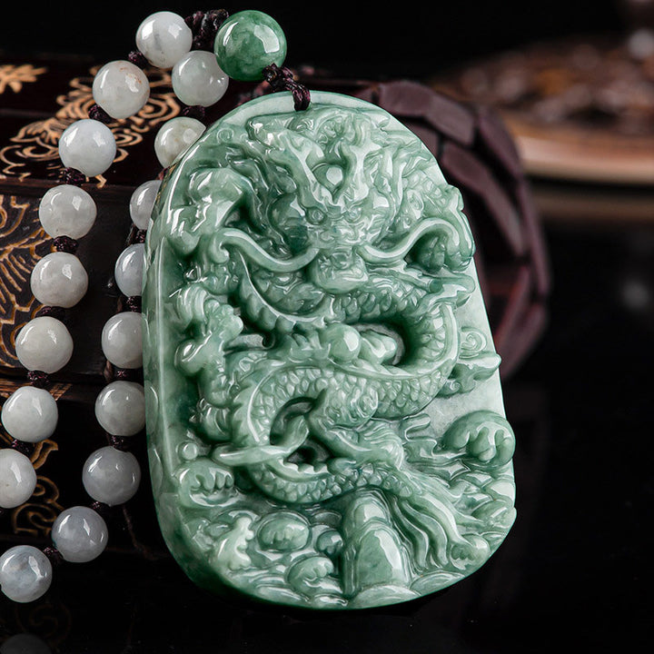 Buddha Stones Dragón del Zodíaco Chino Jade Collar de Prosperidad Colgante de Cadena de Cuentas - image 2