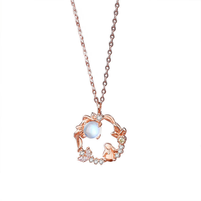 Plata de Ley 925 Año del Conejo Piedra Lunar Patrón de Flor Luna Collar Colgante Pulsera Pendientes - image 11