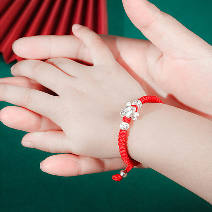 Pulsera para niños hecha a mano con cuerda roja del zodíaco chino de plata de ley 999 con Buddha Stones