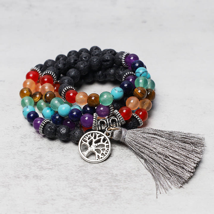Buddha Stones de cristal curativo Mala cuentas de oración 108 meditación curación pulsera multicapa collar