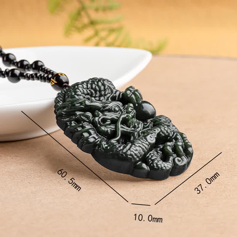 Buddha Stones Hetian Cian Jade Dragón Éxito Armonía Collar Colgante de cadena con cuentas - image 11