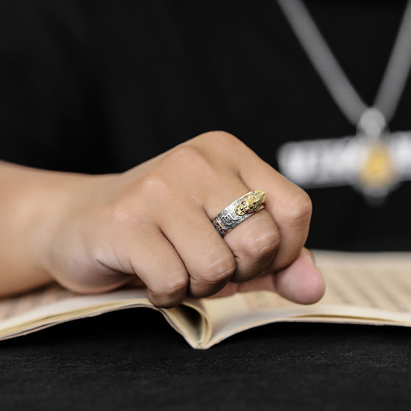 Buddha Stones tibetanas de plata de ley 990 Om Mani Padme Hum PiXiu Dorje Vajra corazón Sutra grabado anillo de riqueza - image 3