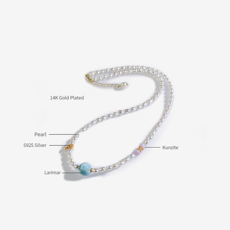 Colgante de collar de sinceridad de Larimar con perlas naturales de plata de ley 925 con Buddha Stones