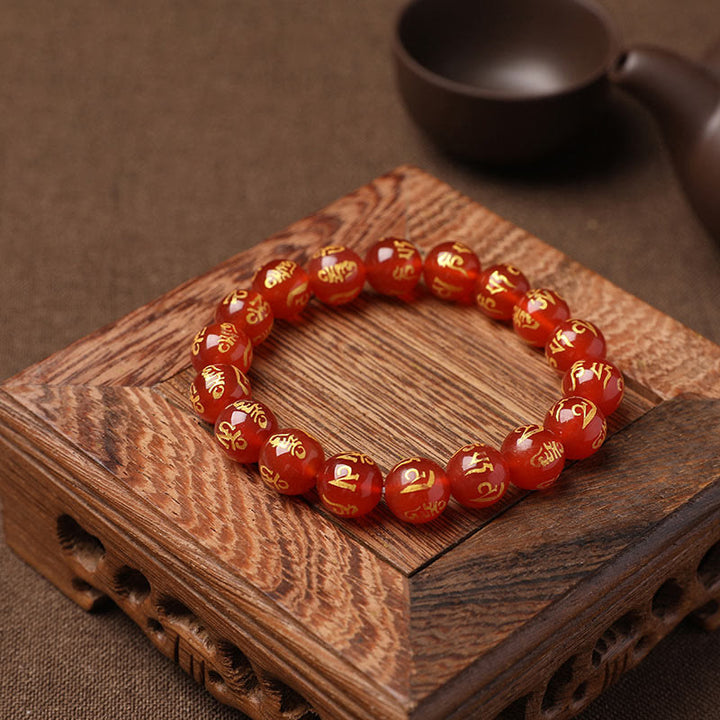Pulsera de meditación Om Mani Padme Hum de ónix negro y cristal blanco del Tíbet con Buddha Stones