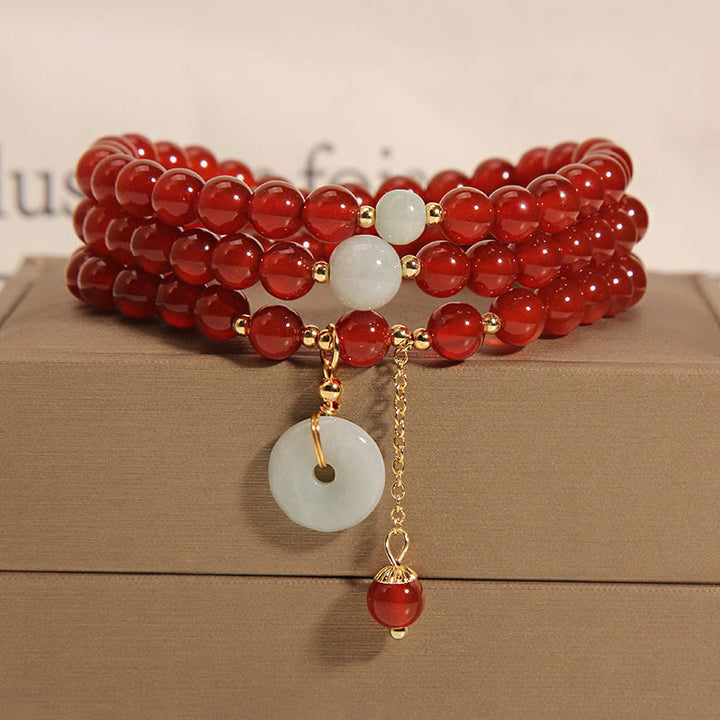 Pulsera de triple envoltura con hebilla de la paz, jade, ágata roja natural, Buddha Stones