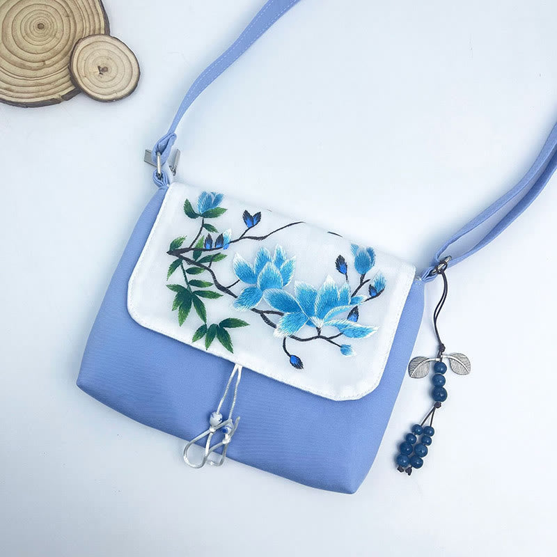 Buddha Stones Camelia bordada Epiphyllum Gardenia Sakura Flores Bolso bandolera Bolso de hombro Bolso para teléfono móvil