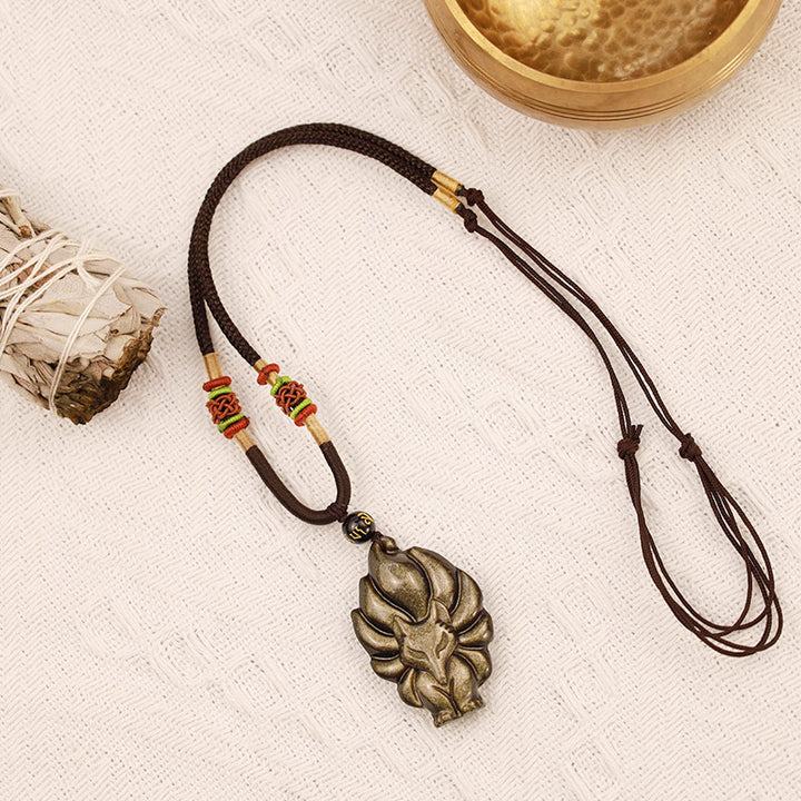 Buddha Stones, obsidiana arcoíris Natural, brillo dorado, obsidiana, zorro de nueve colas, colgante positivo