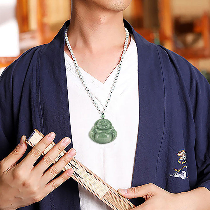 Colgante de cuentas de cadena con collar de armonía de jade cian de Buda sonriente - image 3