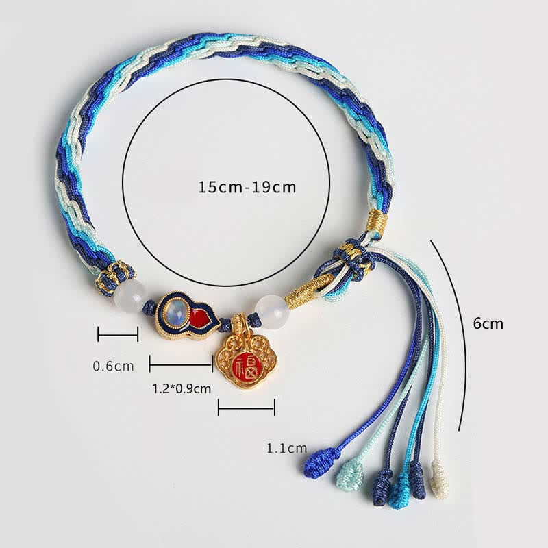 Pulsera de nudo de reencarnación con cuerda de bendición de calabaza hecha a mano de plata de ley 925