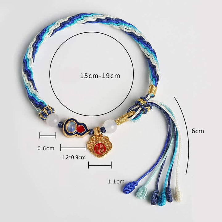 Pulsera de nudo de reencarnación con cuerda de bendición de calabaza hecha a mano de plata de ley 925