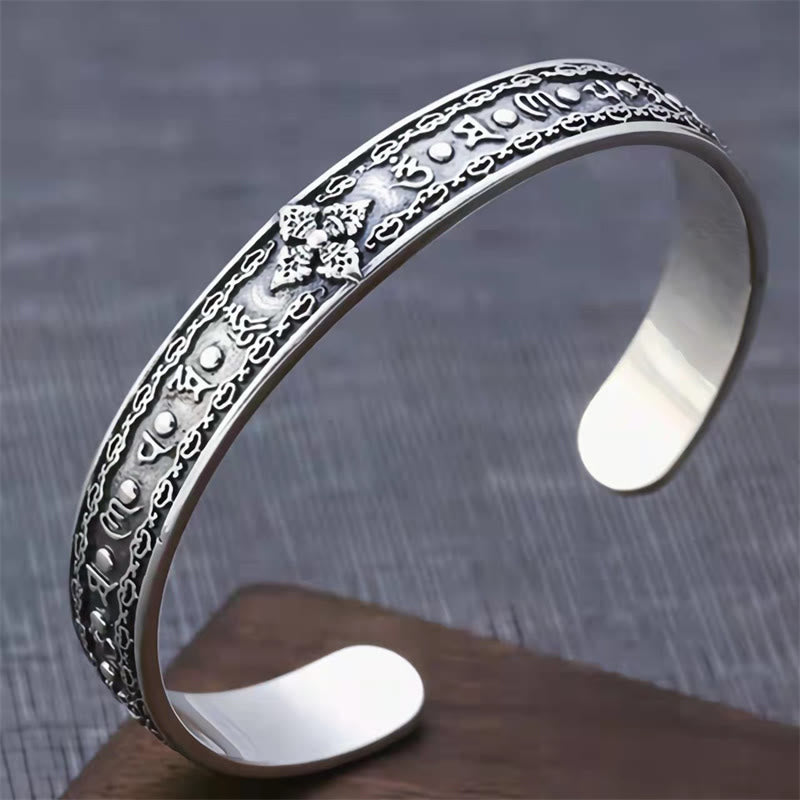 Pulsera de plata de ley 925 con Buddha Stones Om Mani Padme Hum doble Dorje grabado sabiduría