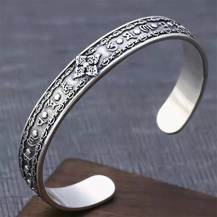 Pulsera de plata de ley 925 con Buddha Stones Om Mani Padme Hum doble Dorje grabado sabiduría