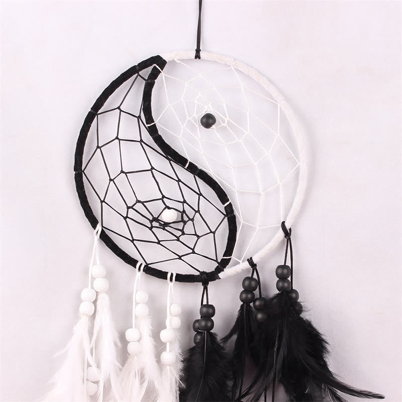 Atrapasueños Yin Yang, red circular con plumas, decoración de equilibrio