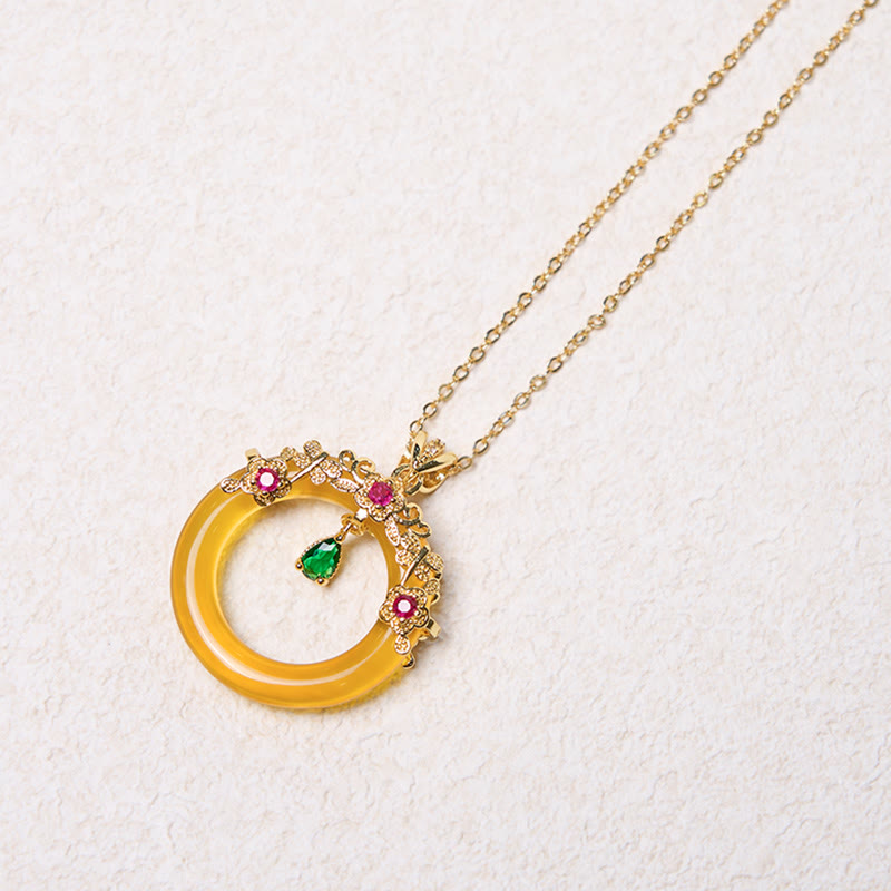 Colgante de collar de fuerza con diseño de hebilla de paz de Calcedonia verde con Buddha Stones