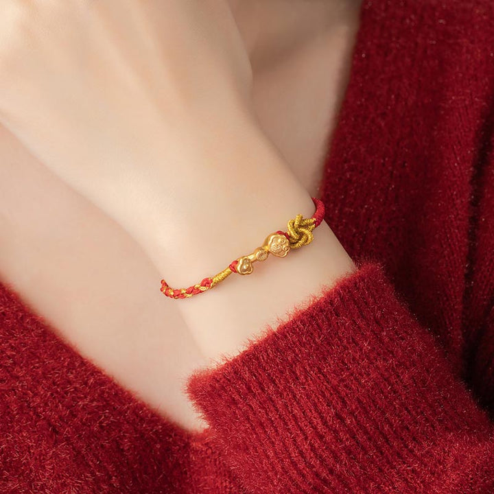 Pulsera de cuerda de la suerte con diseño de personaje Fu de plata de ley 999 con Buddha Stones