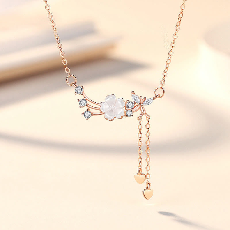 Juego de pendientes con colgante de collar de amor de mariposa y flor de plata de ley 925 con Buddha Stones