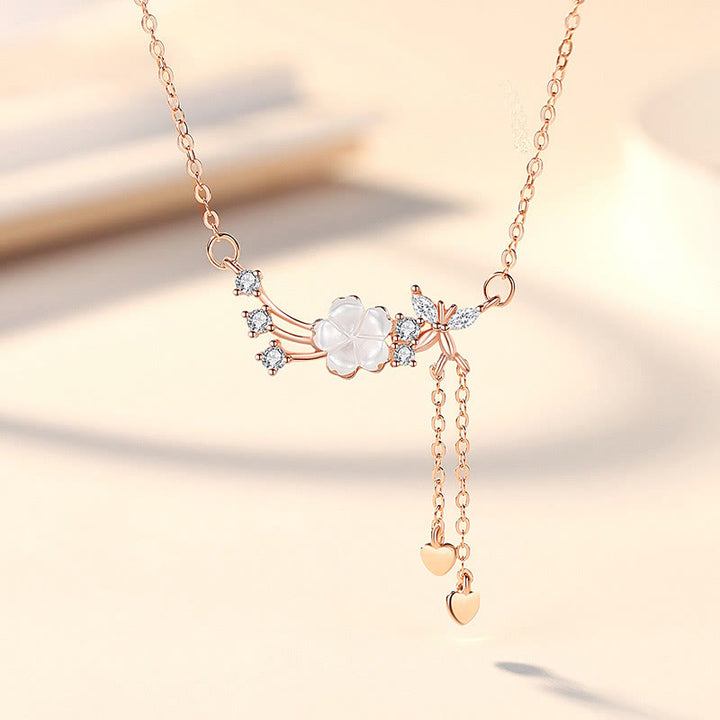 Juego de pendientes con colgante de collar de amor de mariposa y flor de plata de ley 925 con Buddha Stones