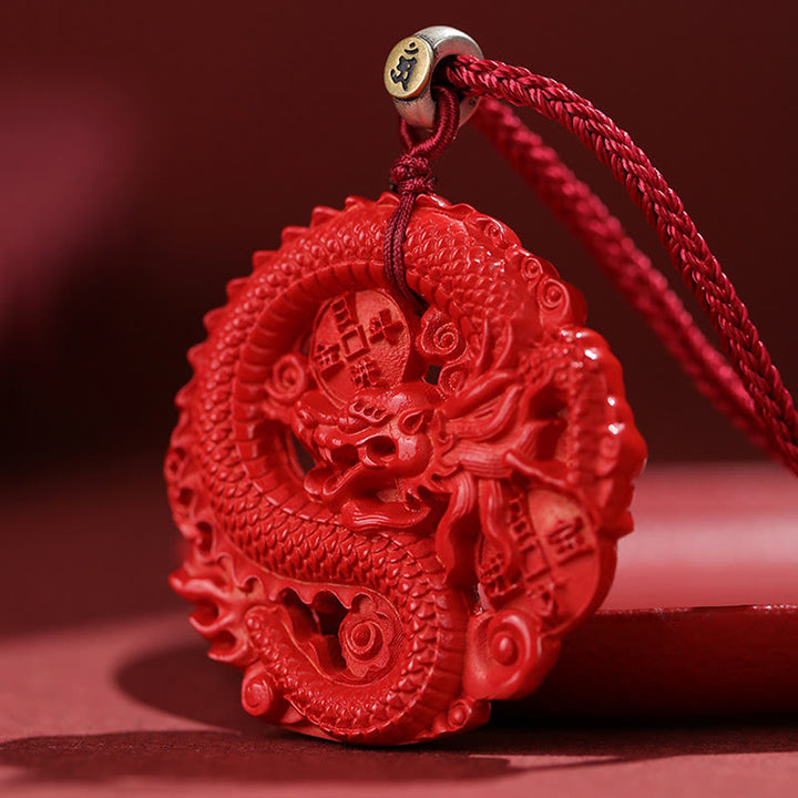 Colgante de plata de ley 925 con diseño de Buddha Stones, moneda de cobre y cinabrio Natural, Año del Dragón