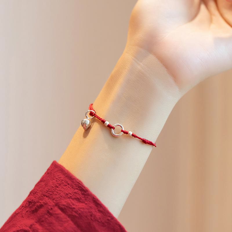 Pulsera de hilo rojo con hebilla de loto, paz, alegría, suerte, fortuna, plata de ley 925 , Buddha Stones