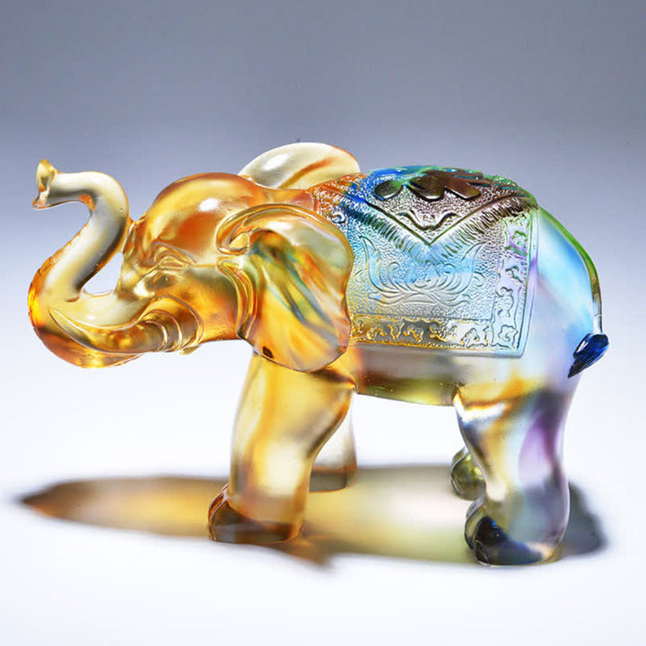 Pieza de arte de elefante de cristal Liuli hecha a mano, decoración del hogar de sabiduría y riqueza