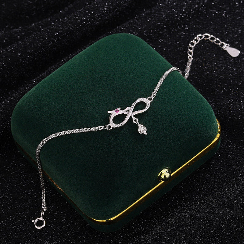 Pulsera de protección de la suerte con colgante de cola de nudo sin fin de plata de ley 999 con Buddha Stones