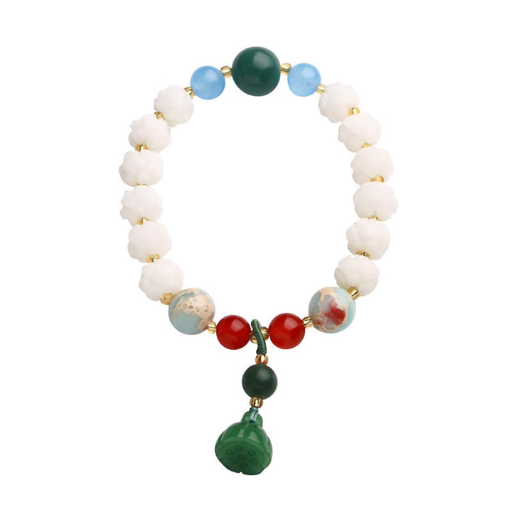 Pulsera de armonía de paz tallada con cuentas de loto y semillas de Bodhi de Buddha Stones