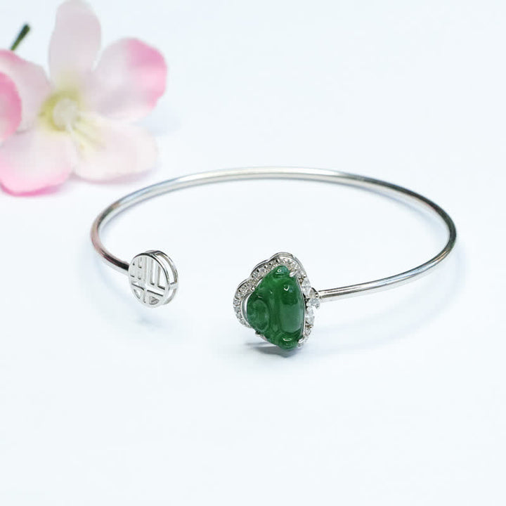 Pulsera de la suerte de jade de Buda sonriente de plata de ley 925 con Buddha Stones