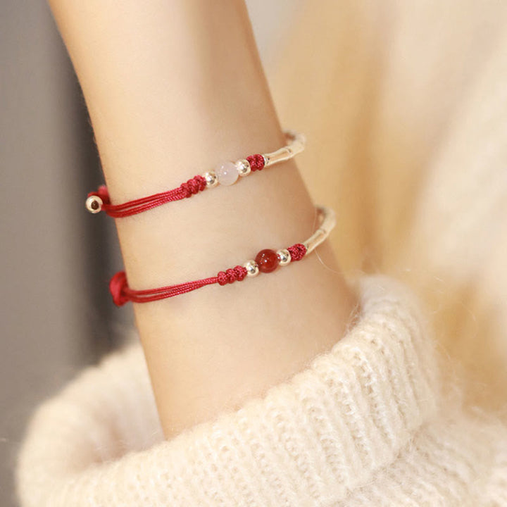 Pulsera trenzada de cuerda de protección de cuentas de ágata blanca de bambú de plata de ley 925 con Buddha Stones