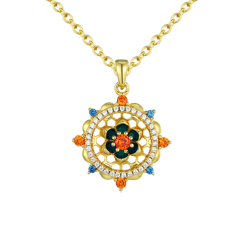 Colgante de collar de nuevo comienzo con Buddha Stones, flor de loto plateada de Ley 925, circonita colorida