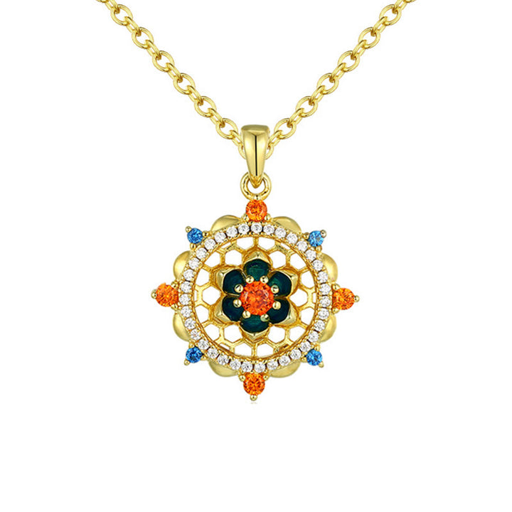 Colgante de collar de nuevo comienzo con Buddha Stones, flor de loto plateada de Ley 925, circonita colorida
