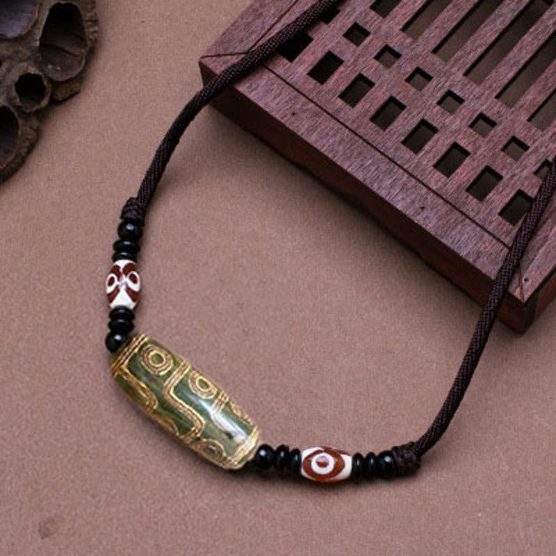 Collar de cadena de protección con cuentas Dzi tibetanas de nueve ojos con Buddha Stones
