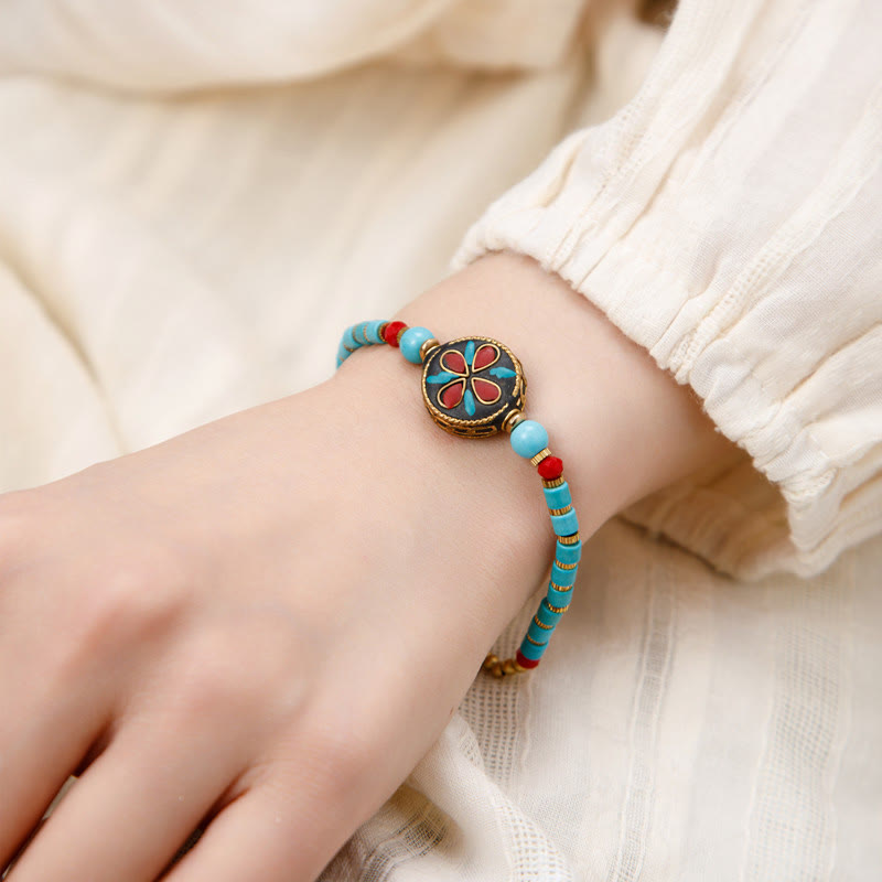Pulsera de fuerza de protección Om Mani Padme Hum de turquesa tibetana con Buddha Stones