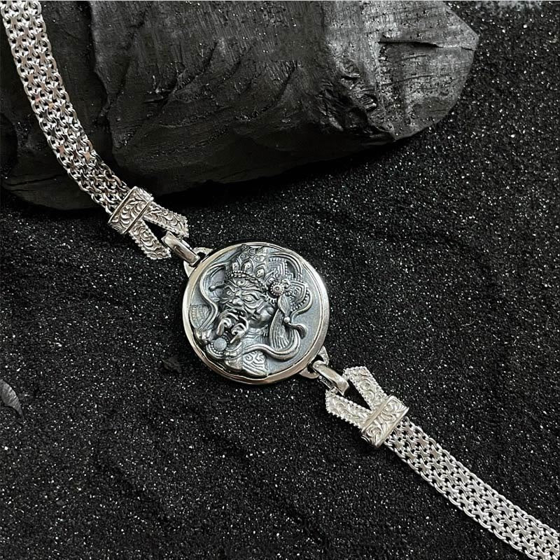 Pulsera de protección de bendición de la diosa de la riqueza Zakiram de plata de ley 925 tibetana con Buddha Stones