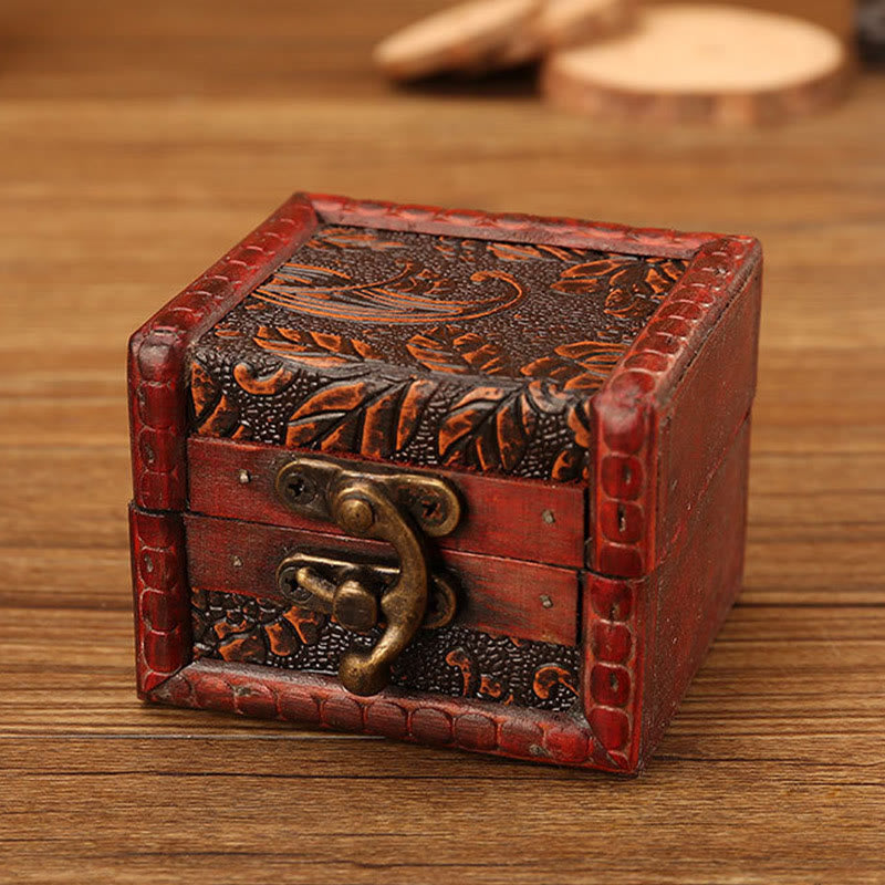 Caja de joyería de madera cuadrada pequeña Retro con Buddha Stones , flor de loto, uva, cobre, moneda, narciso, caja de almacenamiento de joyería
